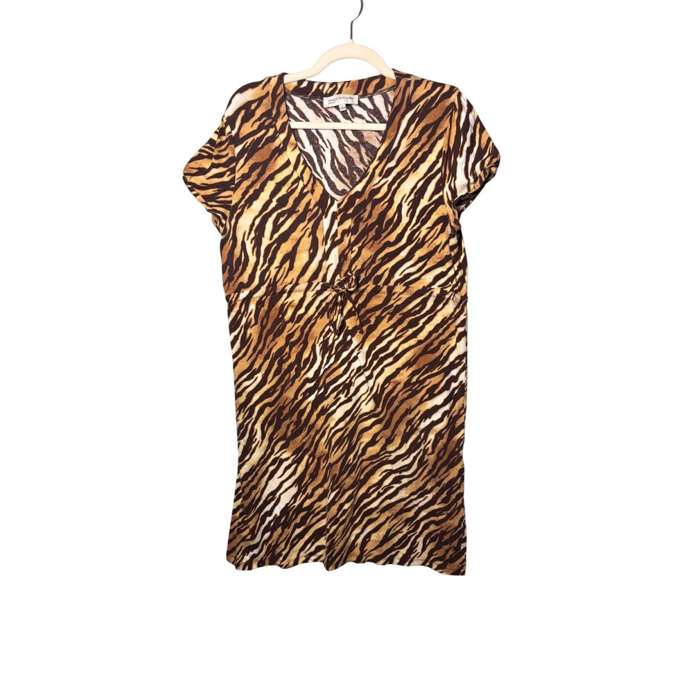 Jones New York Womens Dress L Brown Tiger Animal Print Drawstring Safari Casual